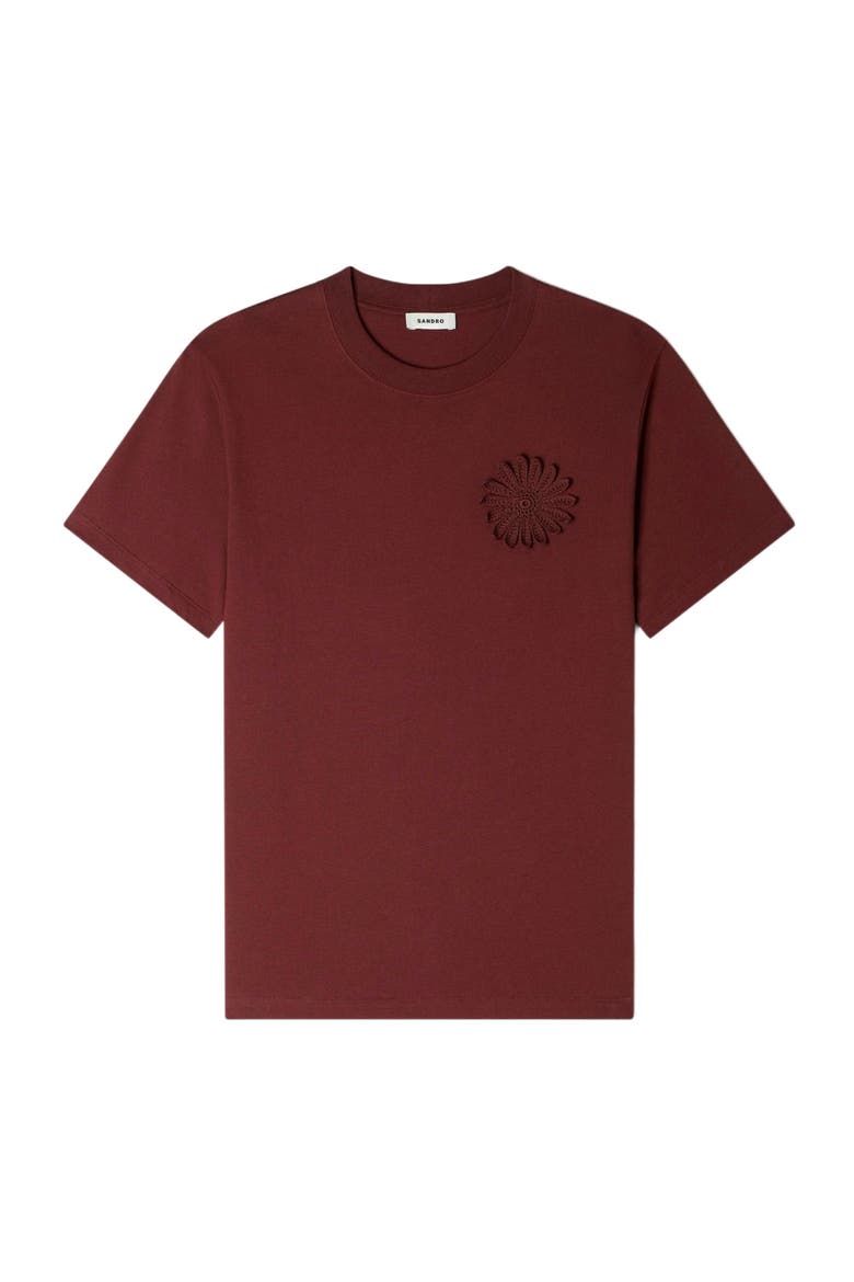 Cotton crochet flower T-shirt, Alternate, color, Chocolate