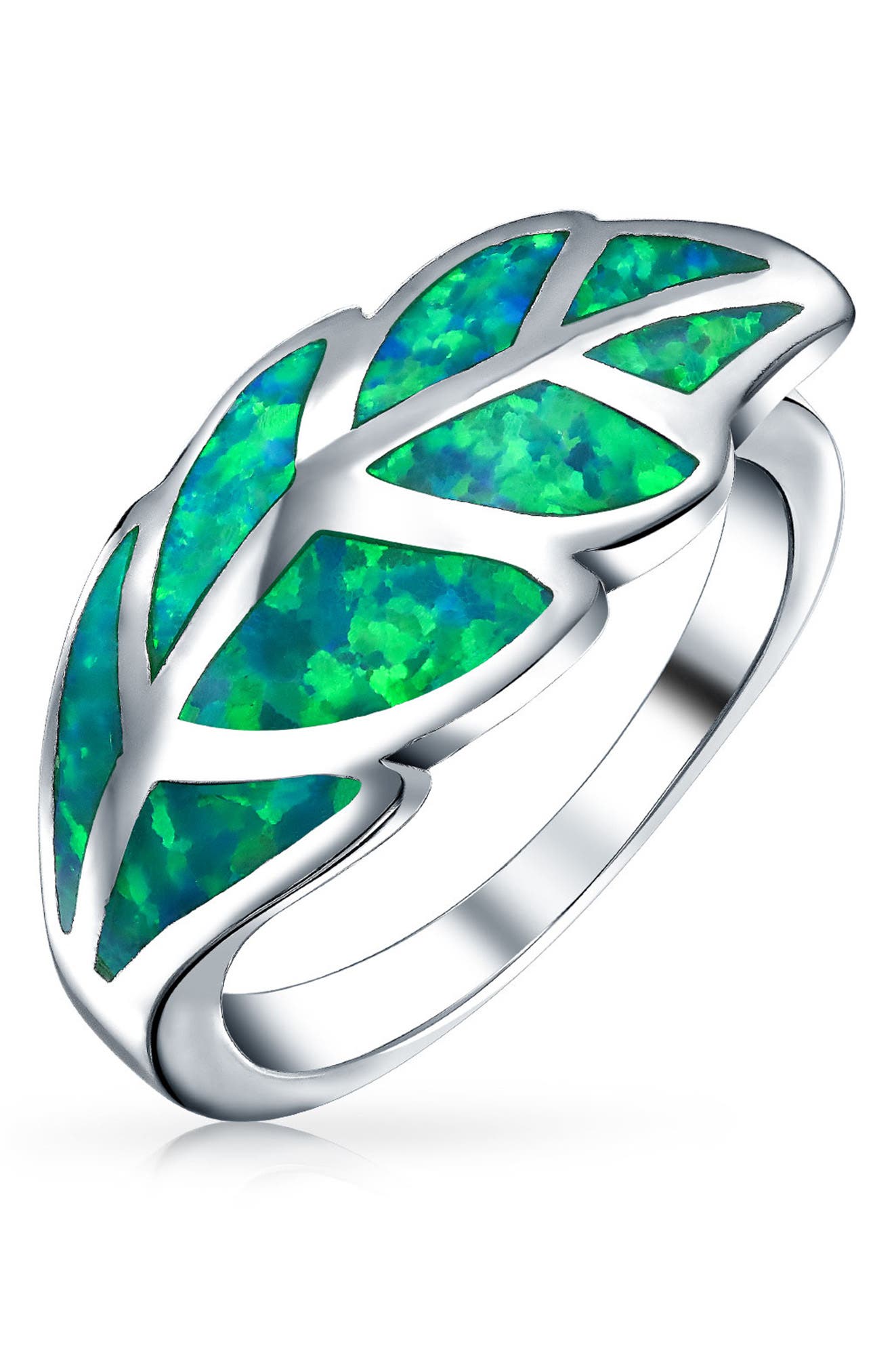 BLING JEWELRY Boho Statement Green Created Opal Inlay Leaf Ring (Women ...