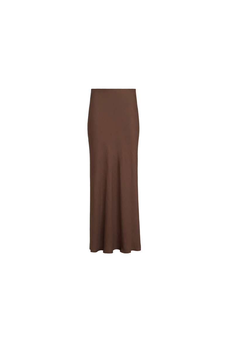 Viscose and linen twill fluid bias-cut skirt, Alternate, color, Cocoa
