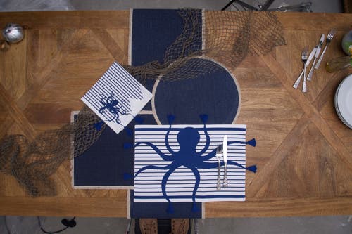 C & F Home C&f Home Indigo Octopus Stripes And Tassels Placemats Set Of 6 In Blue