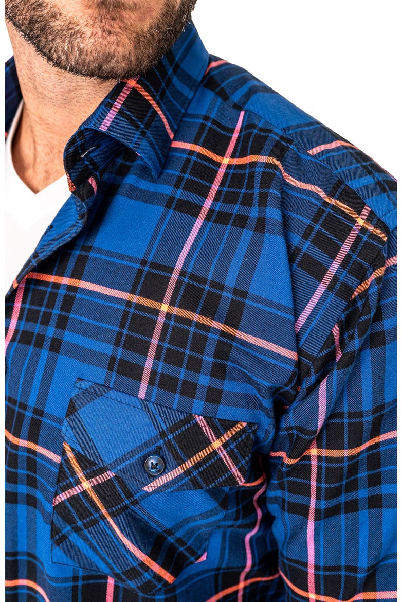 Plaid Embroidered Cotton Flannel Button-Up Shirt, Alternate, color, BLUE