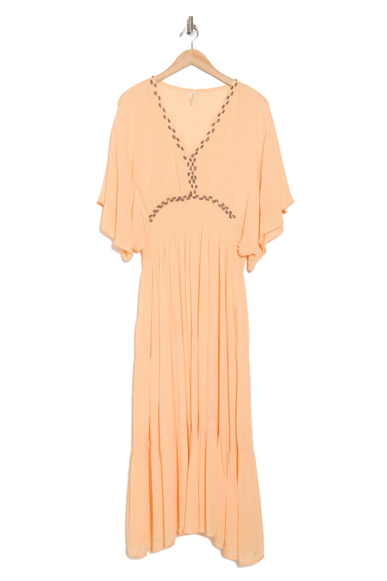 Beaded Flutter Sleeve Maxi Dress, Alternate, color, PEACH