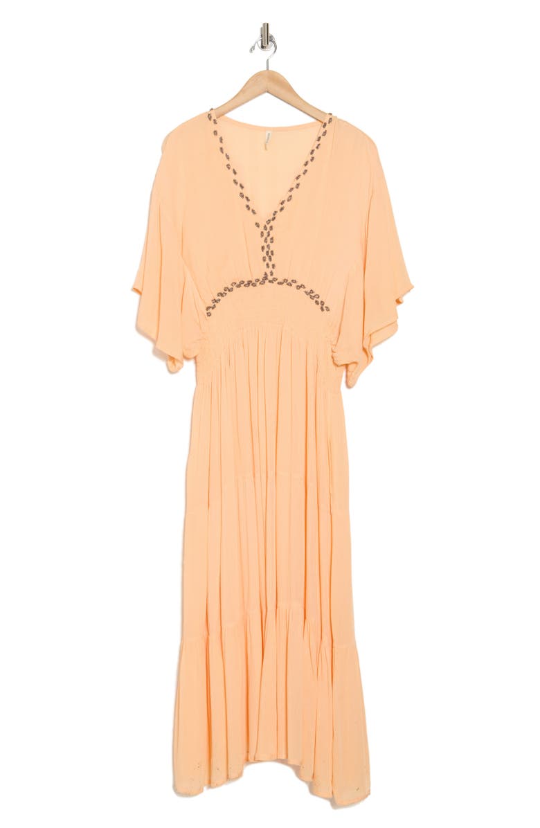 BOHO ME Beaded Flutter Sleeve Maxi Dress, Alternate, color, Peach