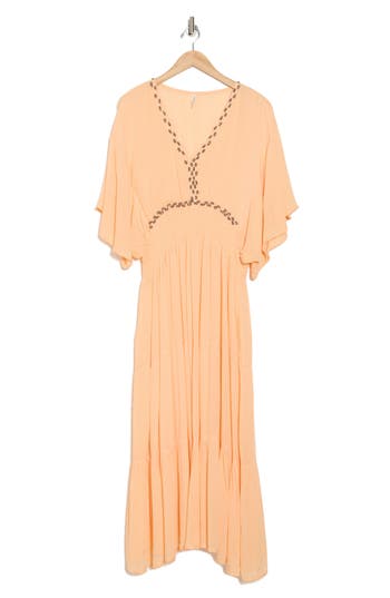 Boho Me Beaded Maxi Cover-up Dress In Peach