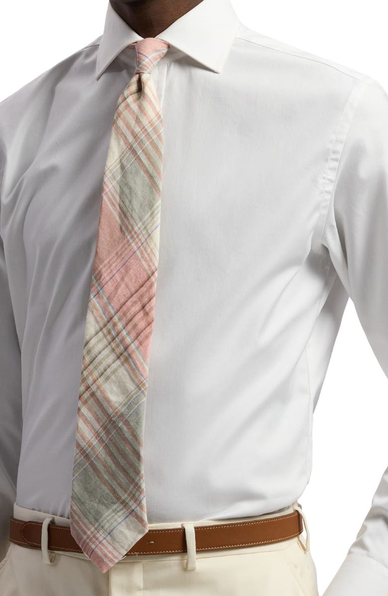 Ralph Lauren Purple Label Plaid Linen Tie, Alternate, color, Raspberry