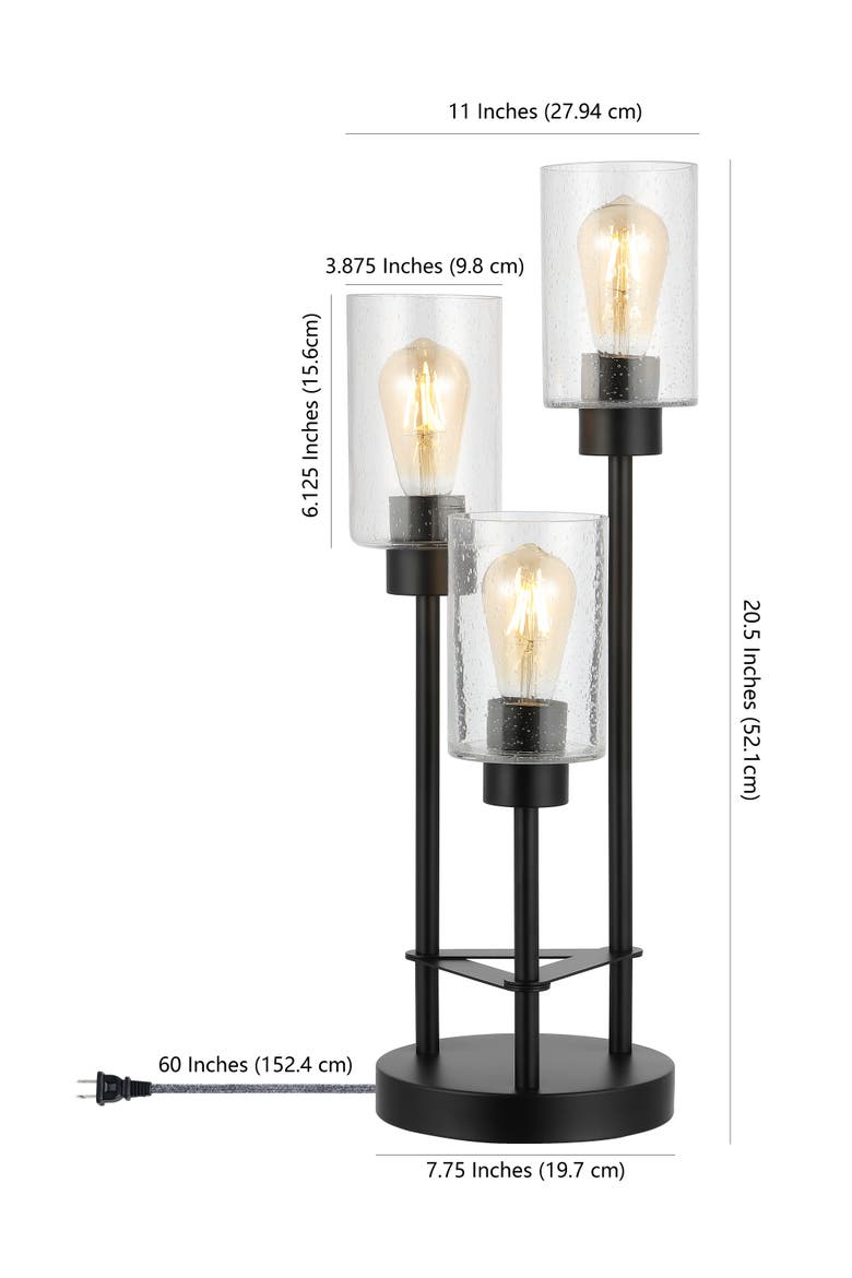Axel Modern 3-Light Iron/Seeded Glass Modern Industrial LED Table Lamp, Alternate, color, Black