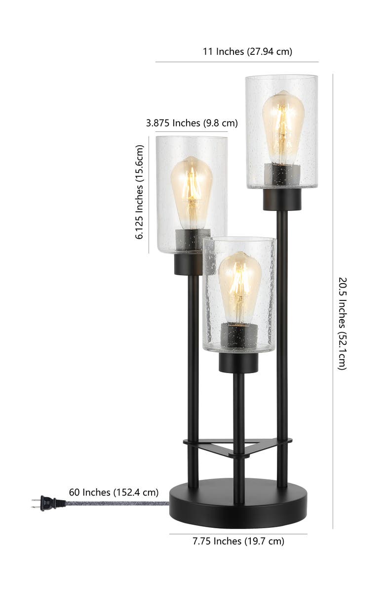 JONATHAN Y Axel Modern 20.5" 3-Light Iron/Seeded Glass Modern Industrial LED Table Lamp, Black, Alternate, color, Black