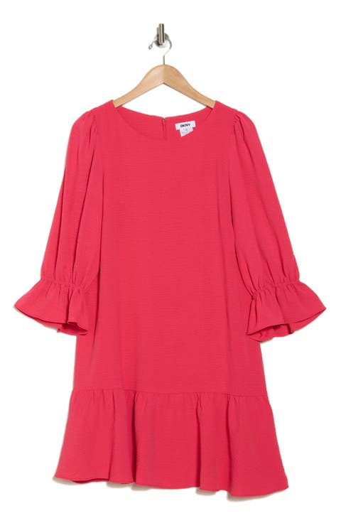 Ruffle Long Sleeve Trapeze Dress