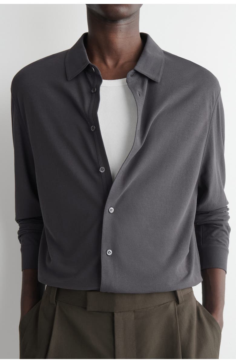 COS Draped Cotton-jersey Shirt, Alternate, color, Charcoal