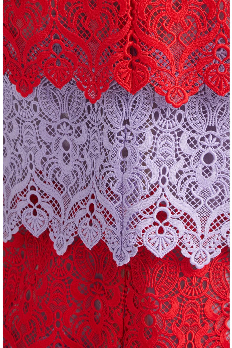 Colorblock Lace Strapless Column Dress, Alternate, color, HERRERA RED MULTI