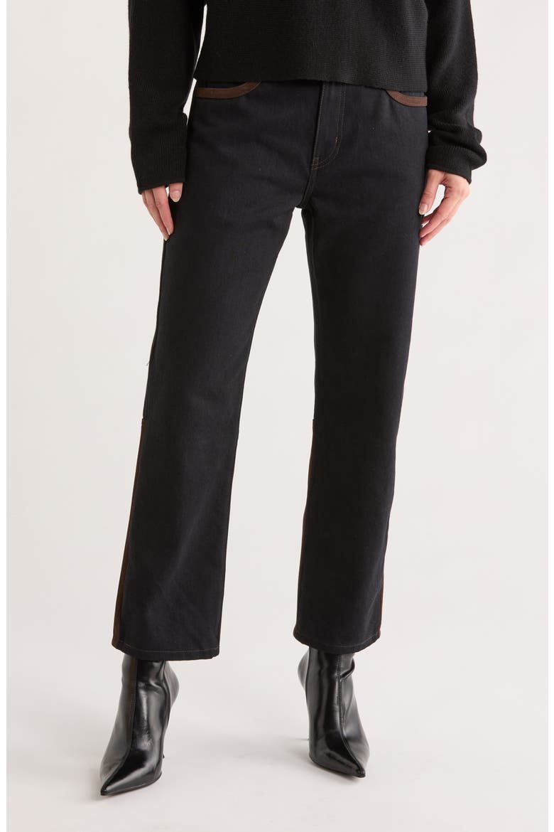 The Equestrian Suede Trim Straight Leg Jeans, Main, color, TROUBLE SUEDE