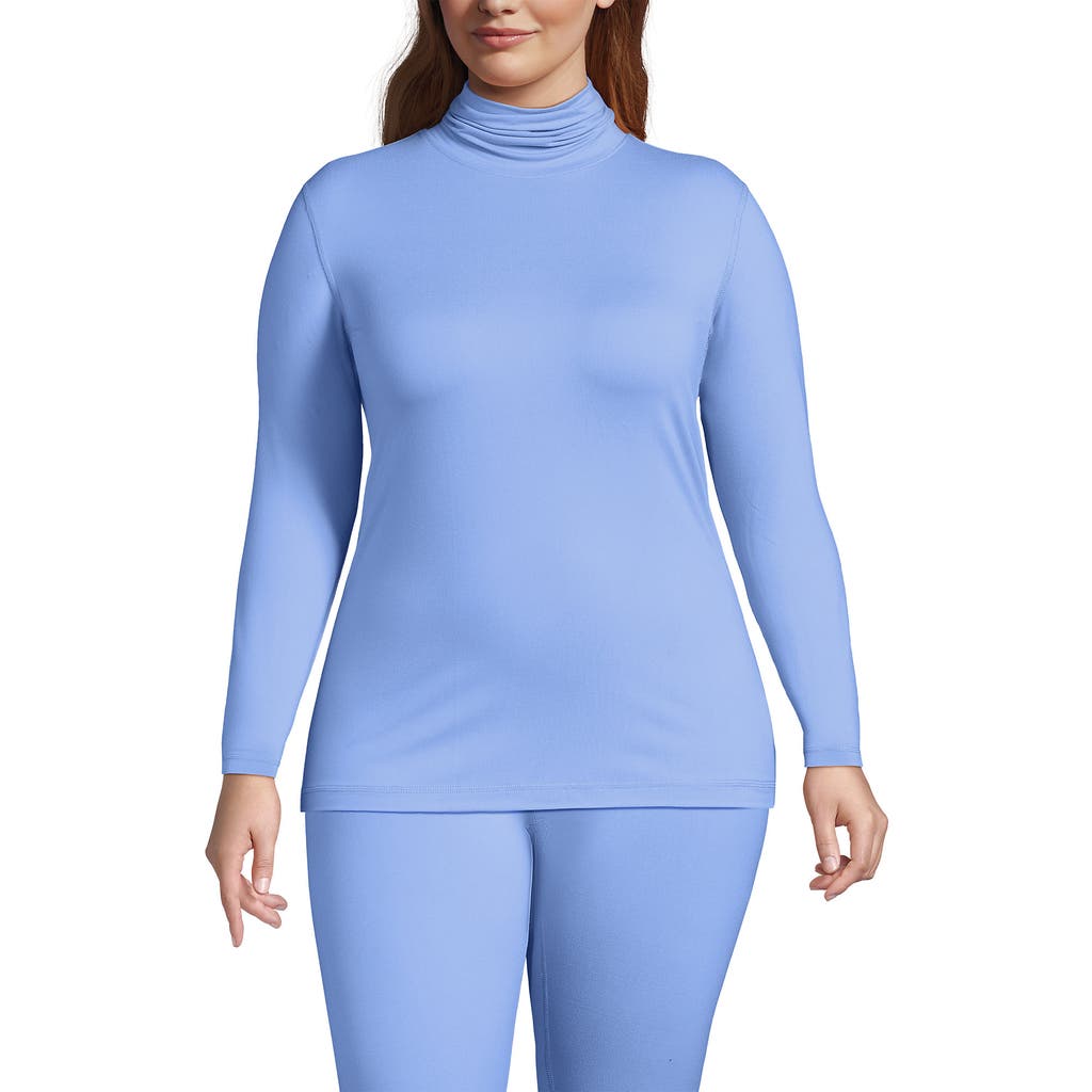 Lands' End Plus Size Baselayer Cozy Thermaskin Turtleneck Top In Blue