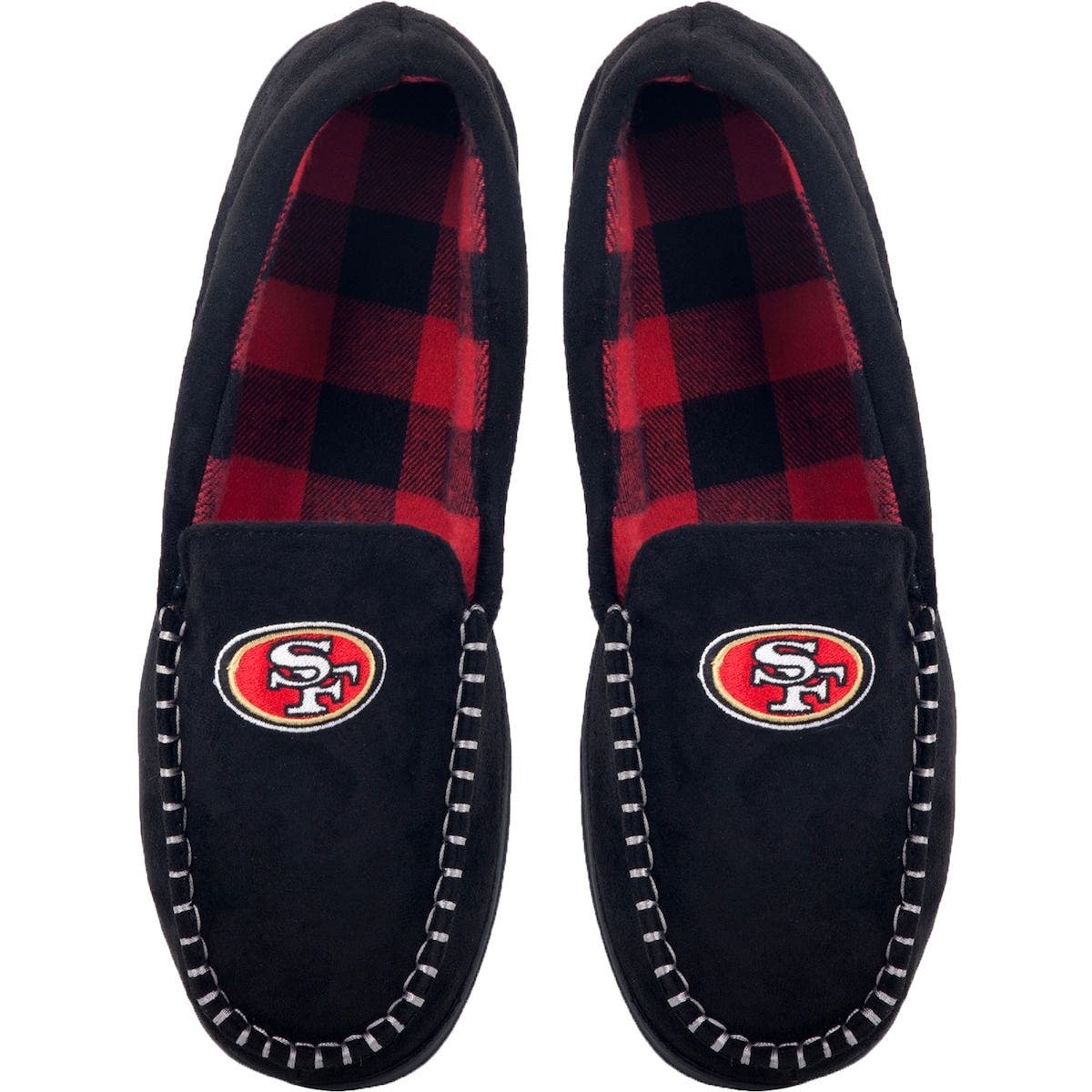 FOCO Men's FOCO San Francisco 49ers Team Logo Flannel Moccasin Slippers, Main, color, 