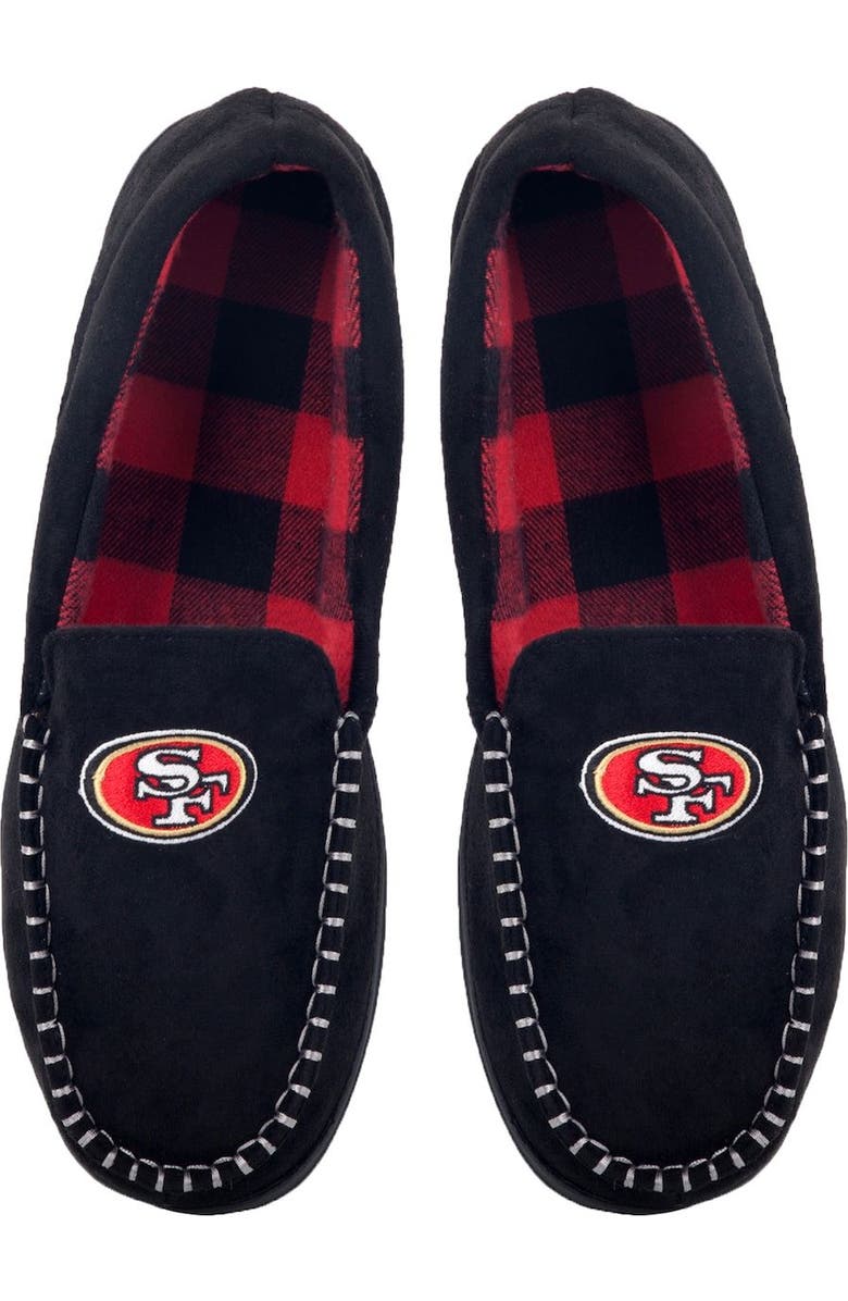 FOCO Men's FOCO San Francisco 49ers Team Logo Flannel Moccasin Slippers, Main, color,