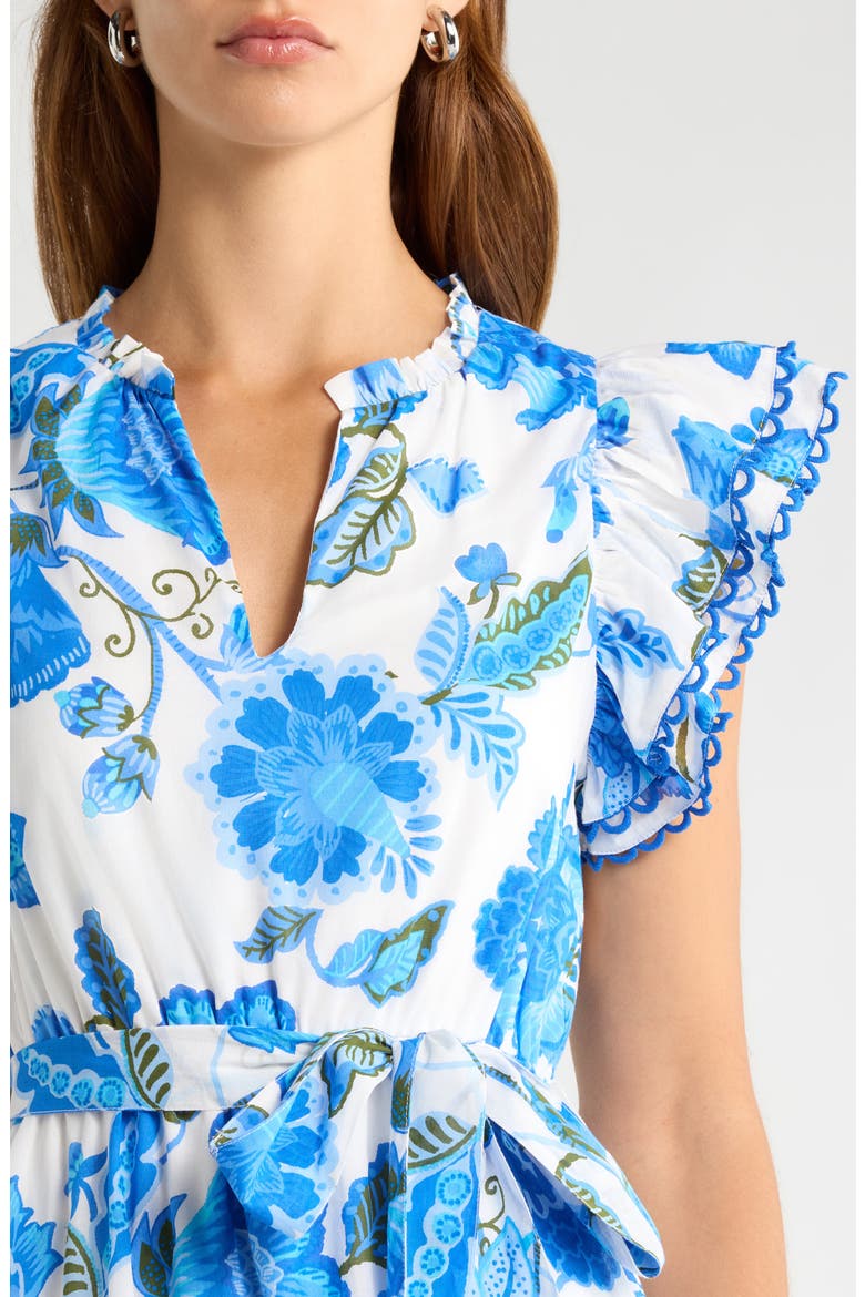 Eriny Verbena Floral Cotton Dress, Alternate, color, WHITE-BLUE-GREEN