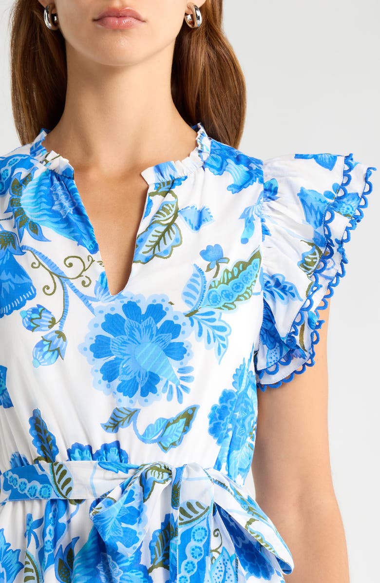 SUGARLIPS Eriny Verbena Floral Cotton Dress, Alternate, color, White-Blue-Green