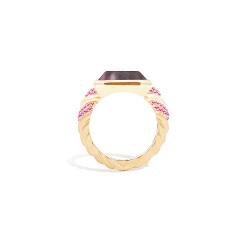 Campbell + Charlotte Spark Chevron Emerald Cut Cocktail Ring In Multi