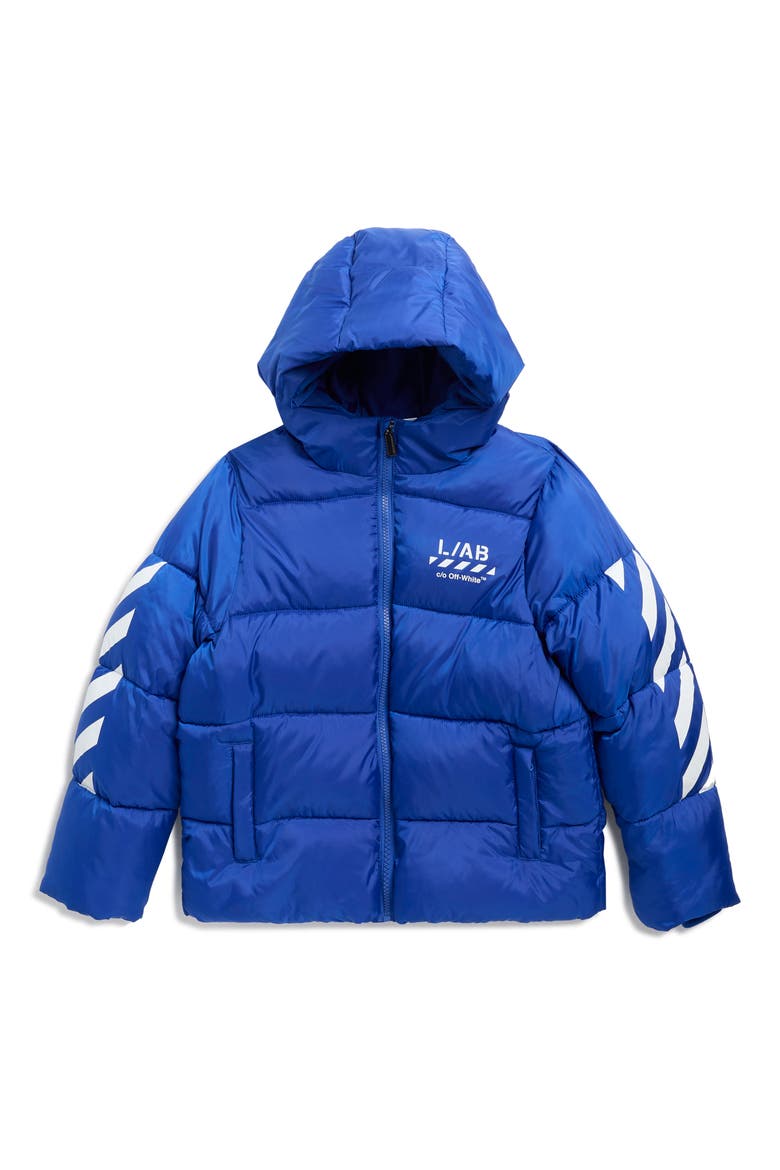 Kids' Diagonal Hooded Puffer Jacket, Main, color, BLUE