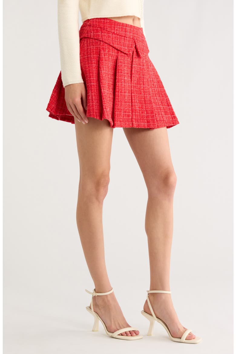 Pleated Tweed Miniskirt, Alternate, color, RED
