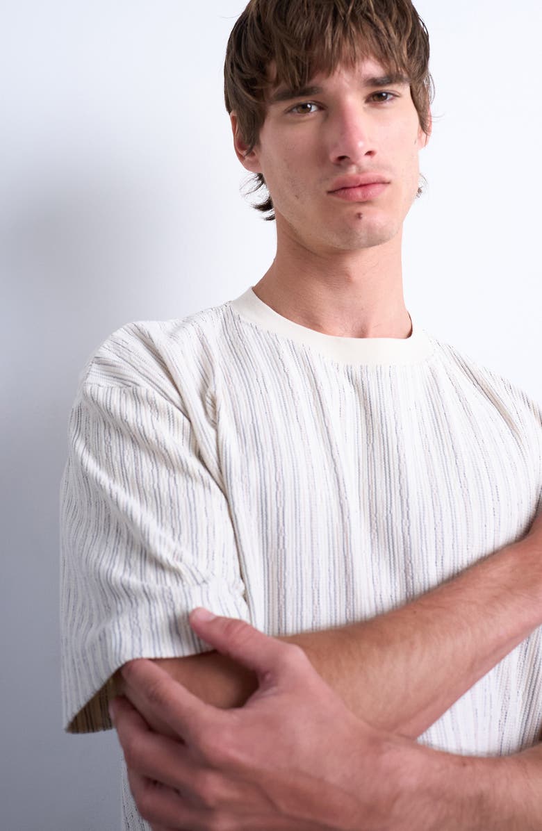Topman Stripe Oversize Cotton Blend T-Shirt, Alternate, color, Ecru
