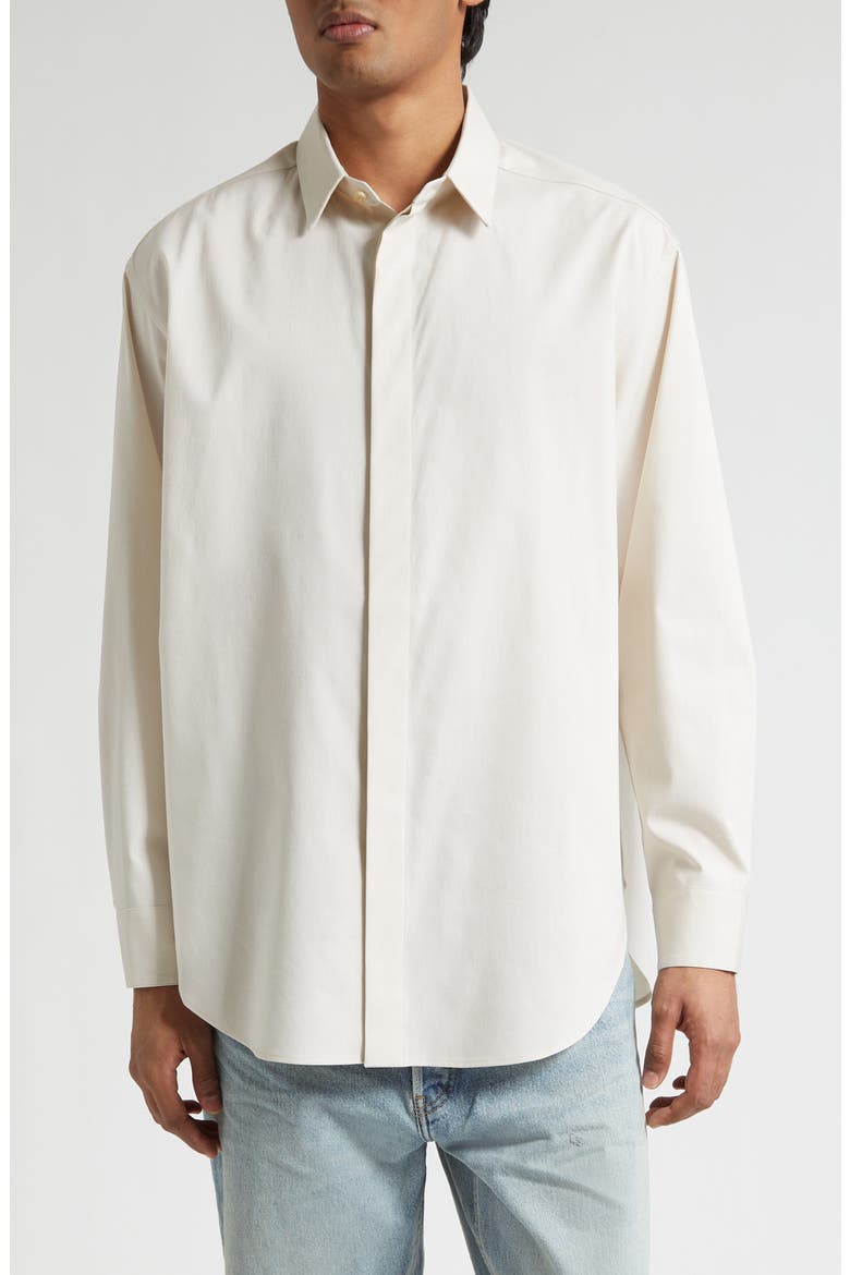 Classic Stretch Cotton & Wool Button-Up Oxford Shirt, Main, color, IVORY IVORY