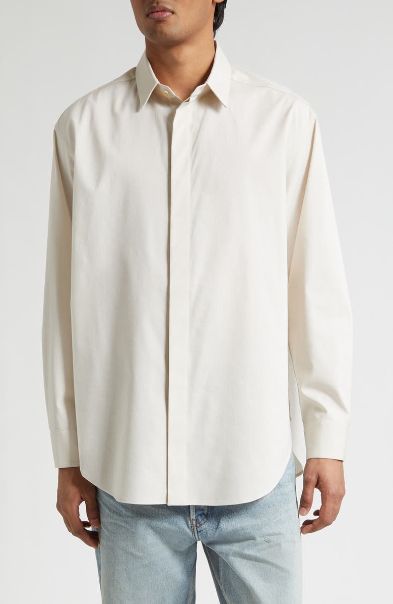 Fear of God Classic Stretch Cotton & Wool Button-Up Oxford Shirt, Main, color, Ivory Ivory