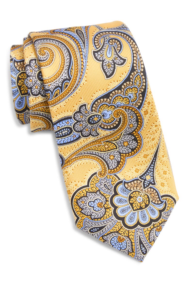 Silk Paisley Tie, Main, color, YELLOW