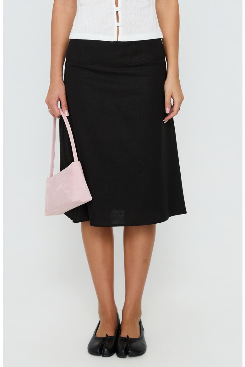 Such Delight Linen Blend Midi Skirt, Main, color, BLACK