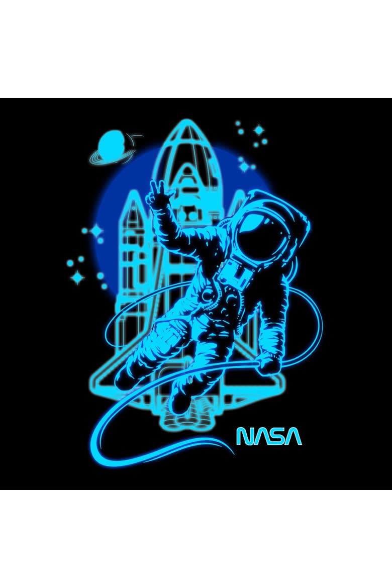 Junior's NASA Astronaut Victory Sign  Graphic T-Shirt, Alternate, color, Black