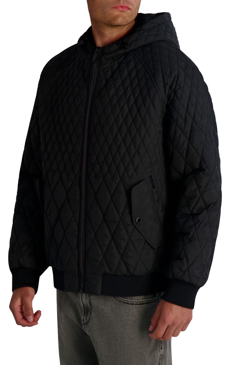 KARL LAGERFELD PARIS Hooded Diamond Quilted Jacket, Alternate, color, Black