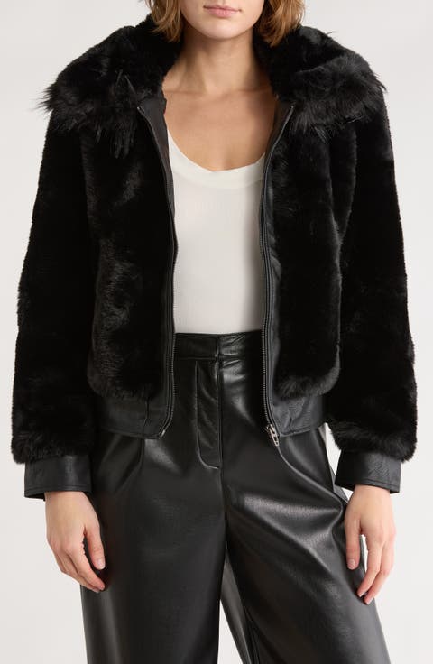 Faux Fur & Faux Leather Crop Jacket