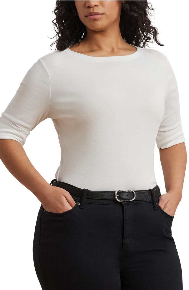 Lauren Ralph Lauren Boat Neck Top, Main, color, White