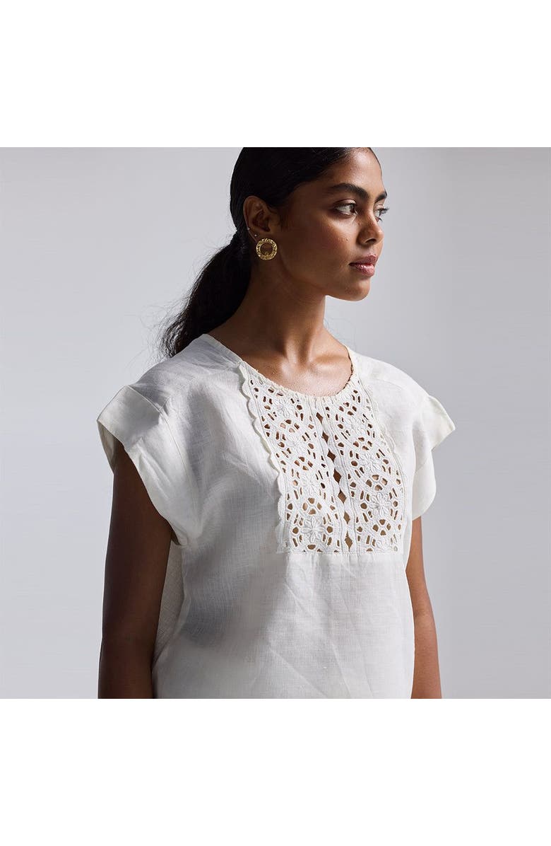 Reistor Boxy Top with Embroidered Lace Detail, Alternate, color, Off-White