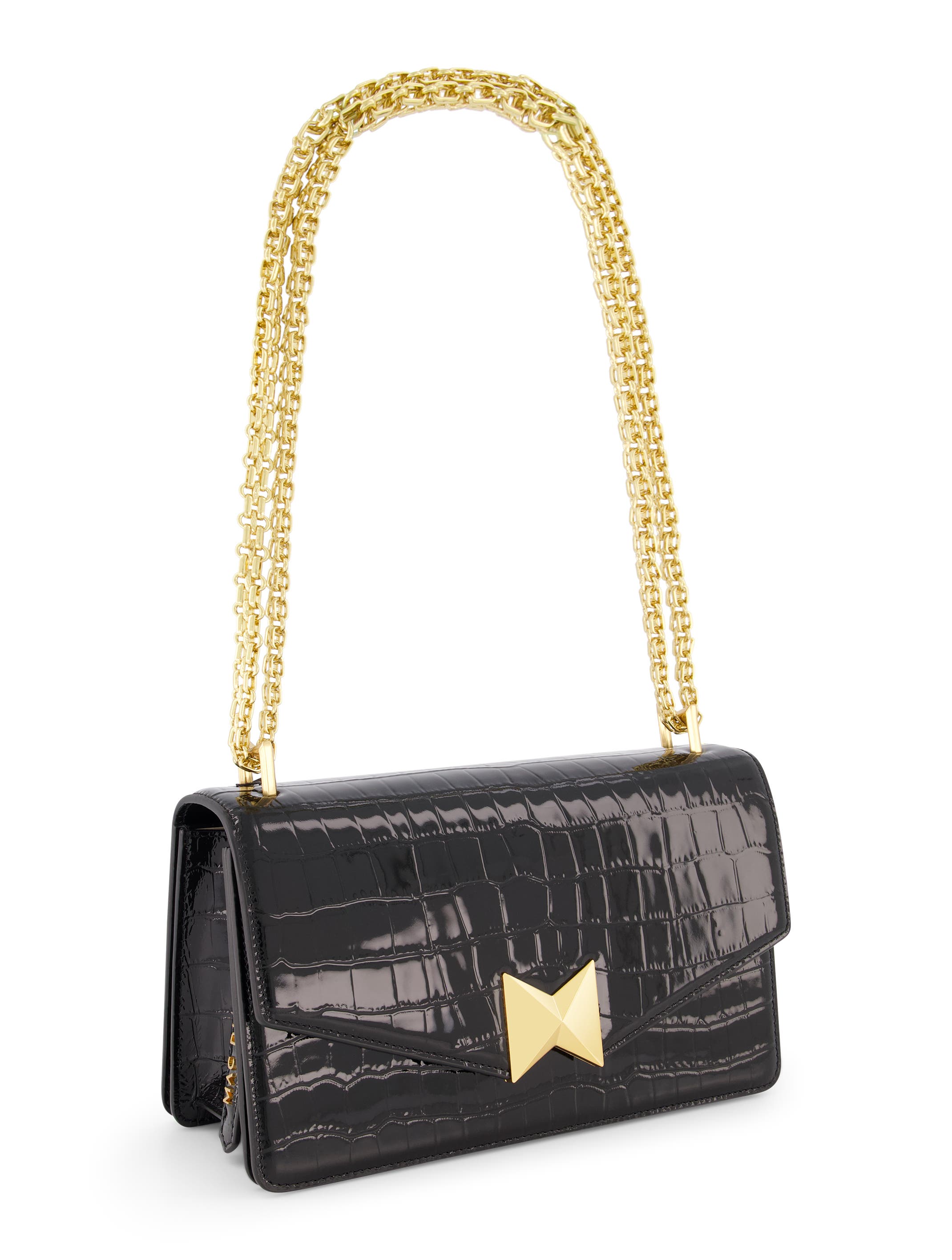 Mac Duggal Gold Plated Hardware Crocodile Leather Shoulder Bag, Alternate, color, Black