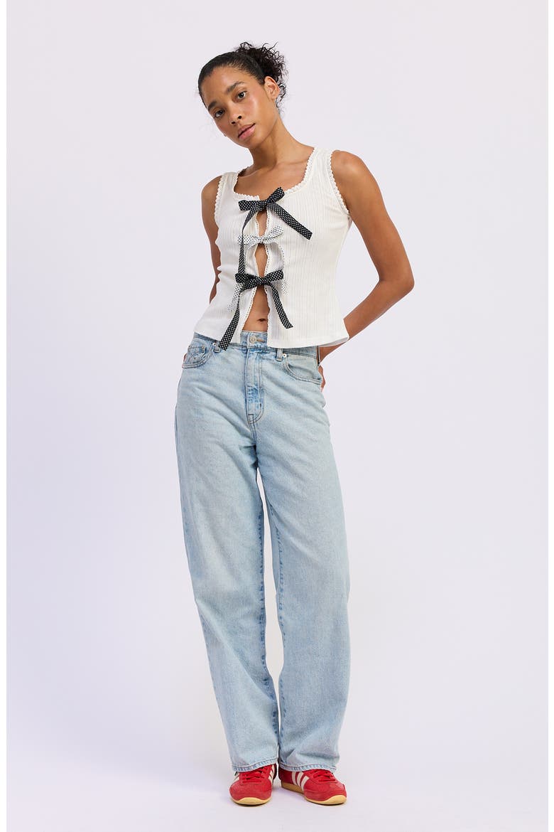 June Tie Front Crop Cotton Pointelle Tank, Alternate, color, WHITE NAVY