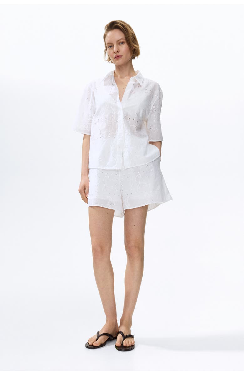 H&M Oversized Broderie Anglaise Shirt, Alternate, color, White