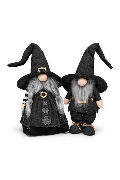 Witch And Warlock Gothic Halloween Plush Gnome Set