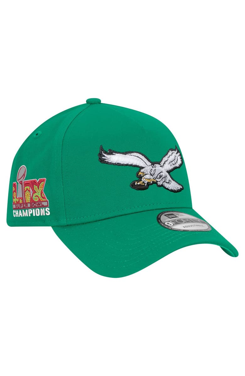 New Era Men's New Era Kelly Green Philadelphia Eagles Super Bowl LIX Champions Historic Side Patch 9FORTY A-Frame Adjustable Hat, Main, color,