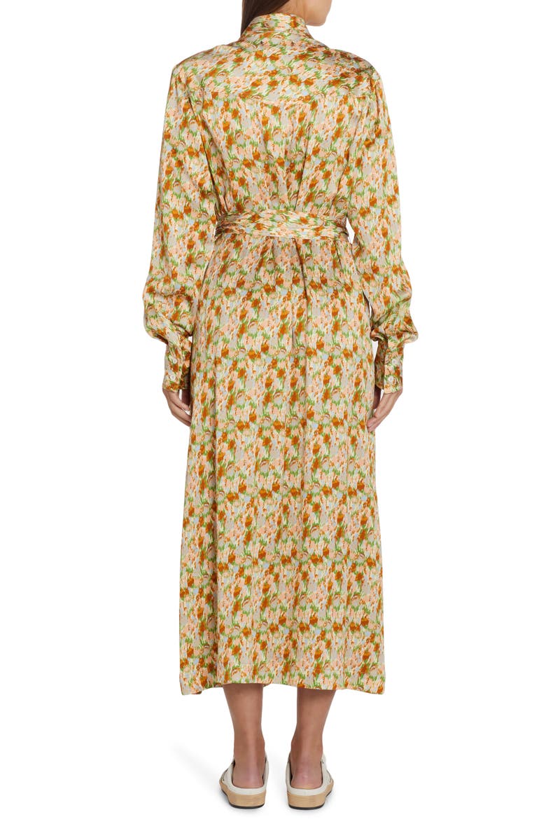 Golden Goose Floral Print Belted Long Sleeve Crepe Shirtdress, Alternate, color, Green Essence/ Pink Flower