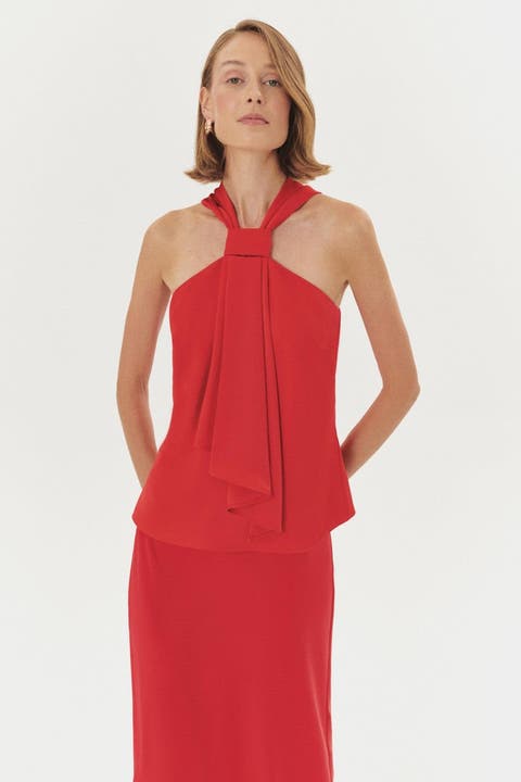 Brandon Knot Detail Satin Halter Blouse