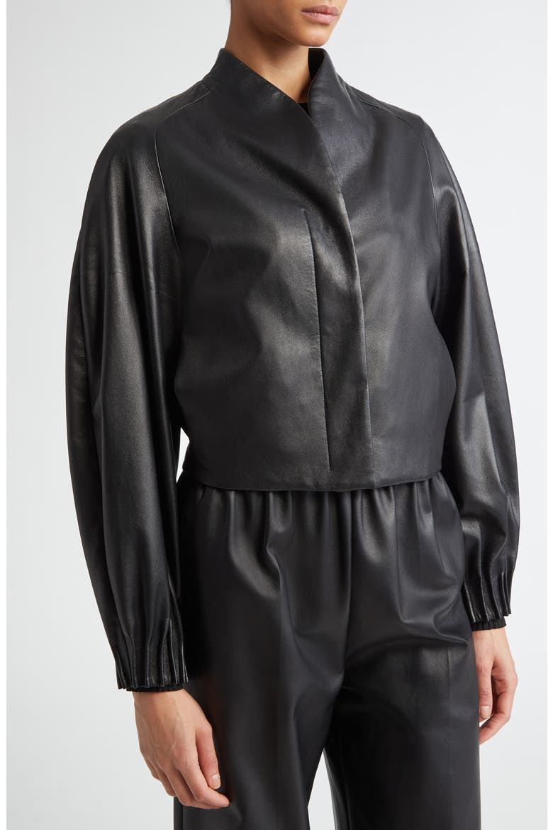 Aram Raglan Sleeve Leather Jacket, Alternate, color, BLACK