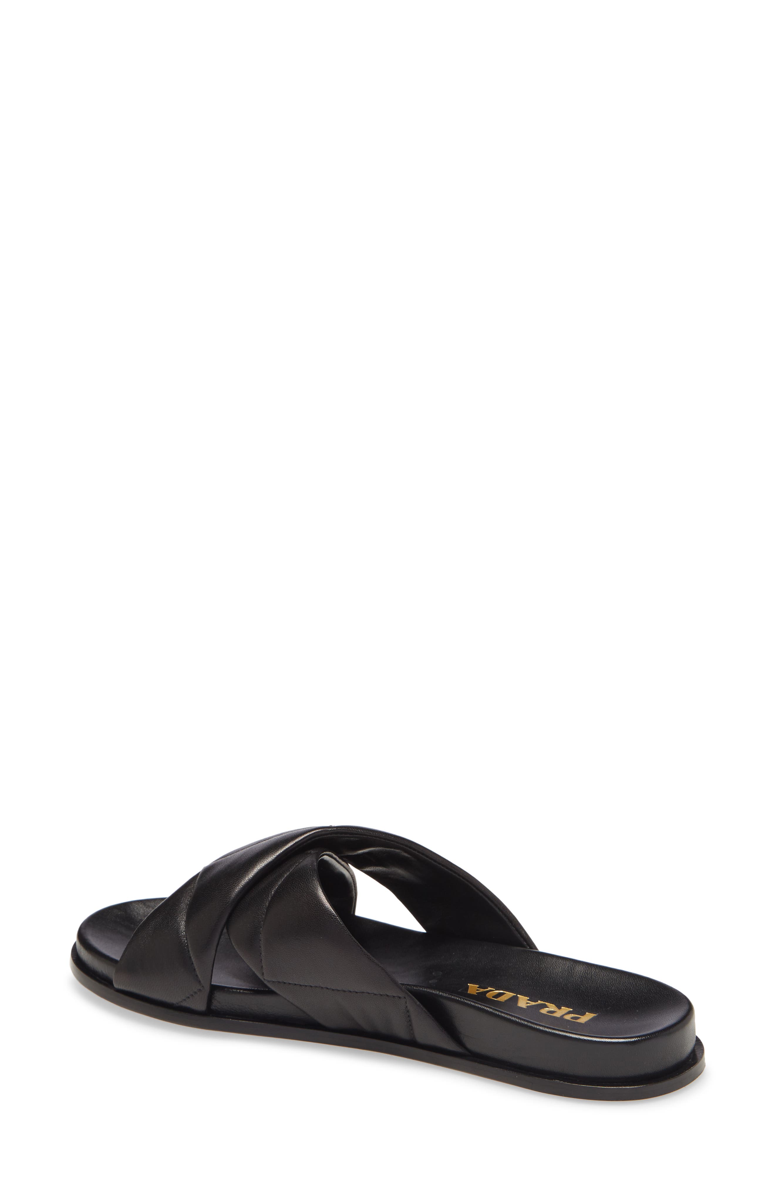Prada Logo Cross Strap Slide Sandal, Alternate, color, 