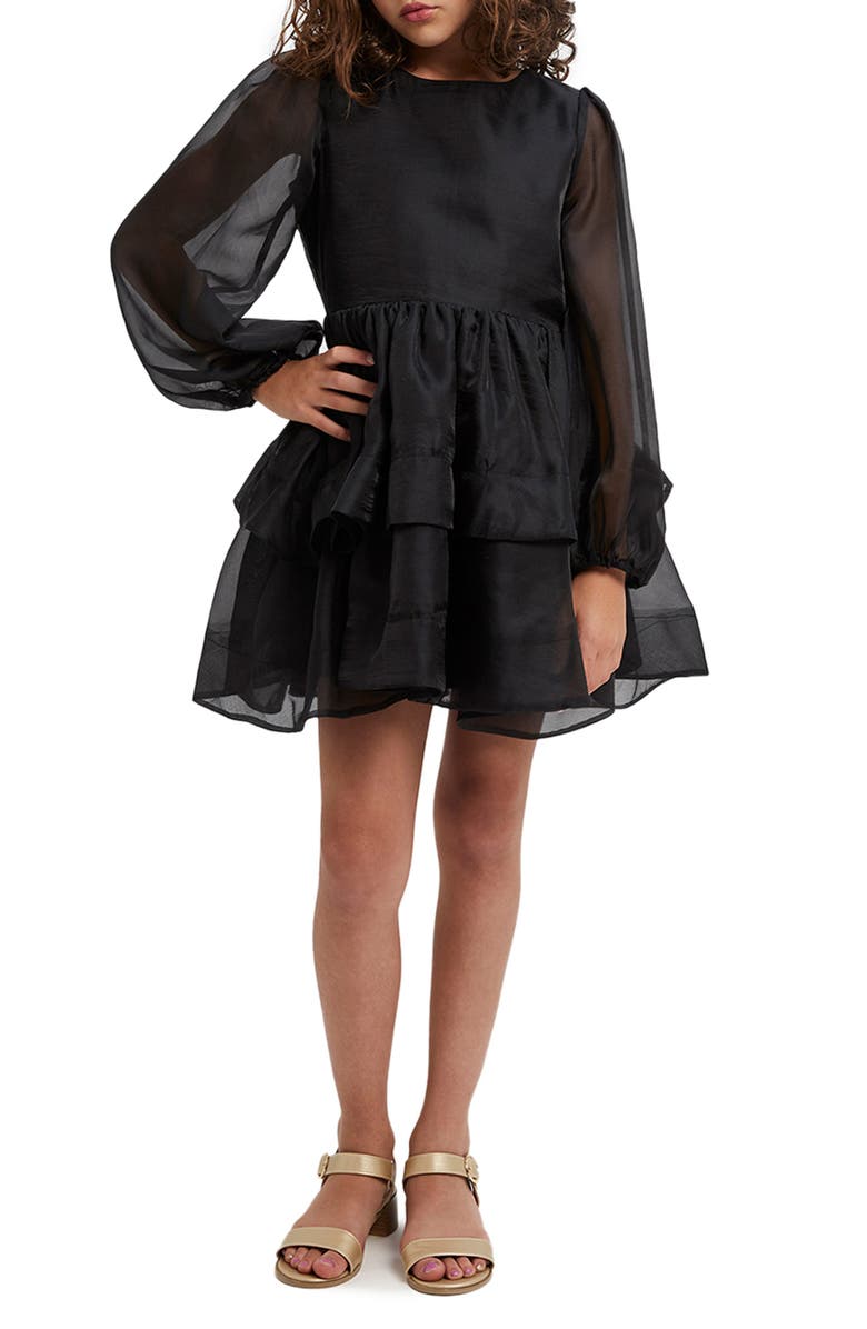 Bardot Junior Kids' Wednesday Long Sleeve Tiered Organza Party Dress, Alternate, color, 