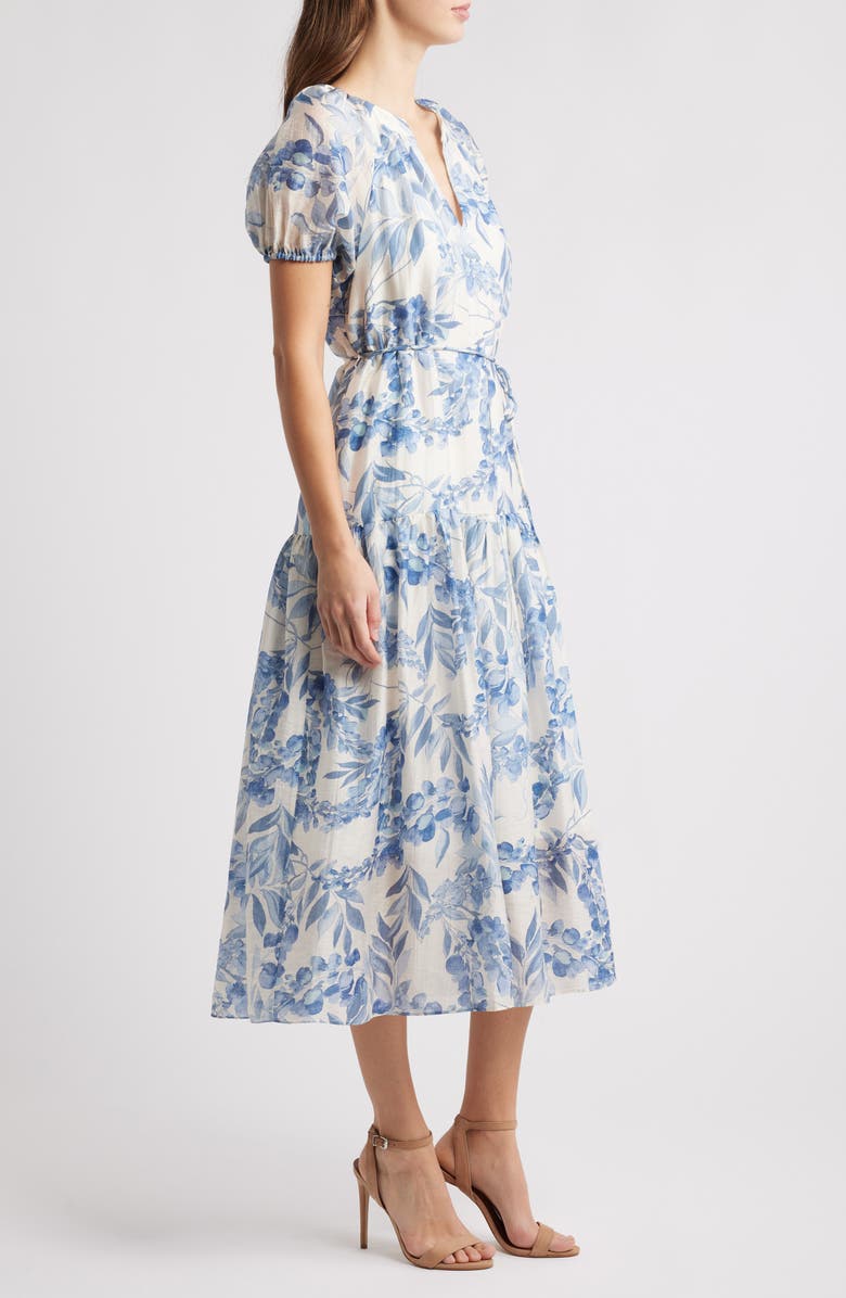 Julia Jordan Floral Bubble Sleeve Midi Dress, Alternate, color,