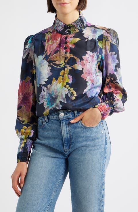 Smocked Cuff Long Sleeve Top