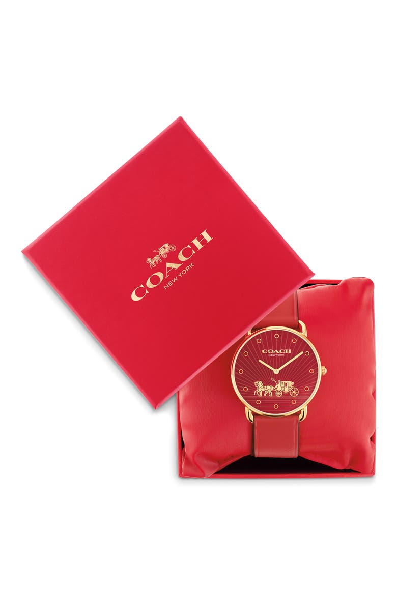 Elliot Leather Strap Watch, 36mm, Alternate, color, RED