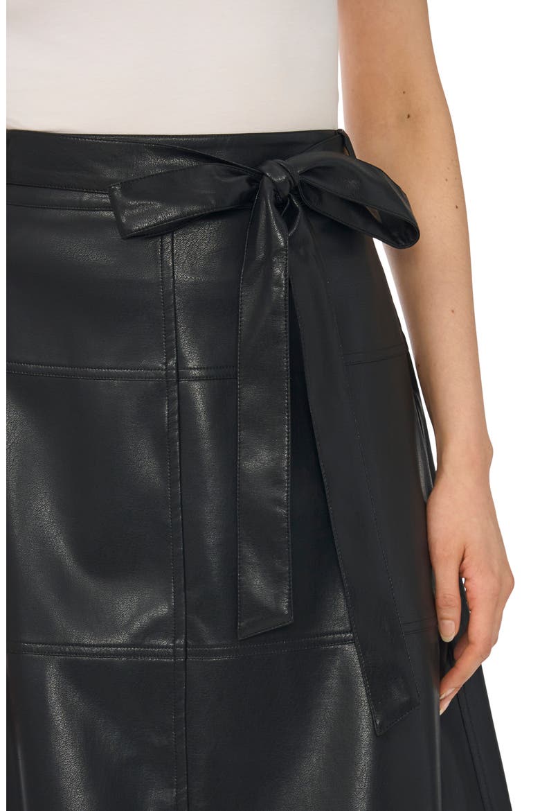 Tie Waist Faux Leather Midi Skirt, Alternate, color, RICH BLACK