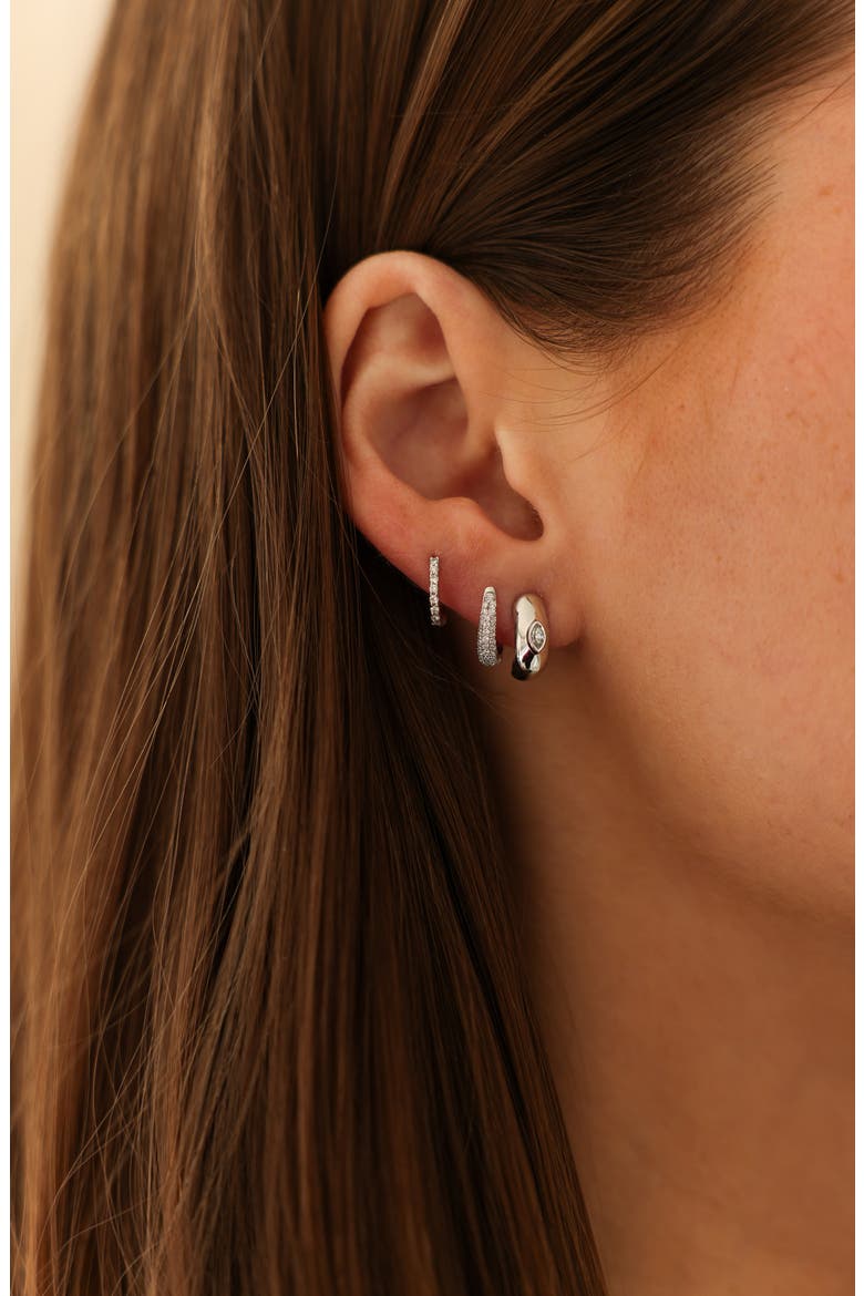 Mini Diamond Huggie Hoop Earrings, Alternate, color, WHITE GOLD