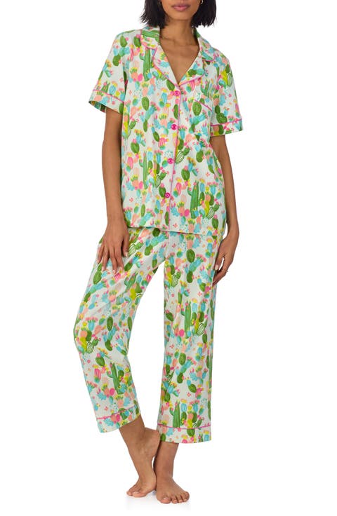 Print Stretch Organic Cotton Jersey Crop Pajamas (Regular & Plus)