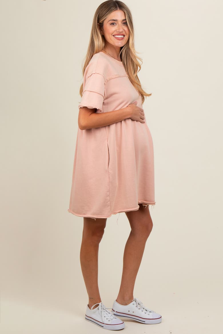 Raw Hem Short Sleeve Dress, Alternate, color, Mauve